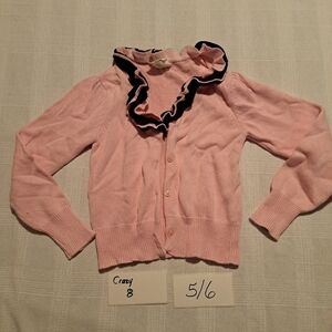 Crazy 8 girls size 5/6 pink cardigan with ruffled trim with brown ruffle accent
